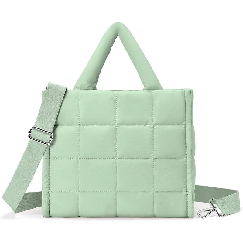 Soft Quilted Nylon Crossbody Tote Bag Mint Green