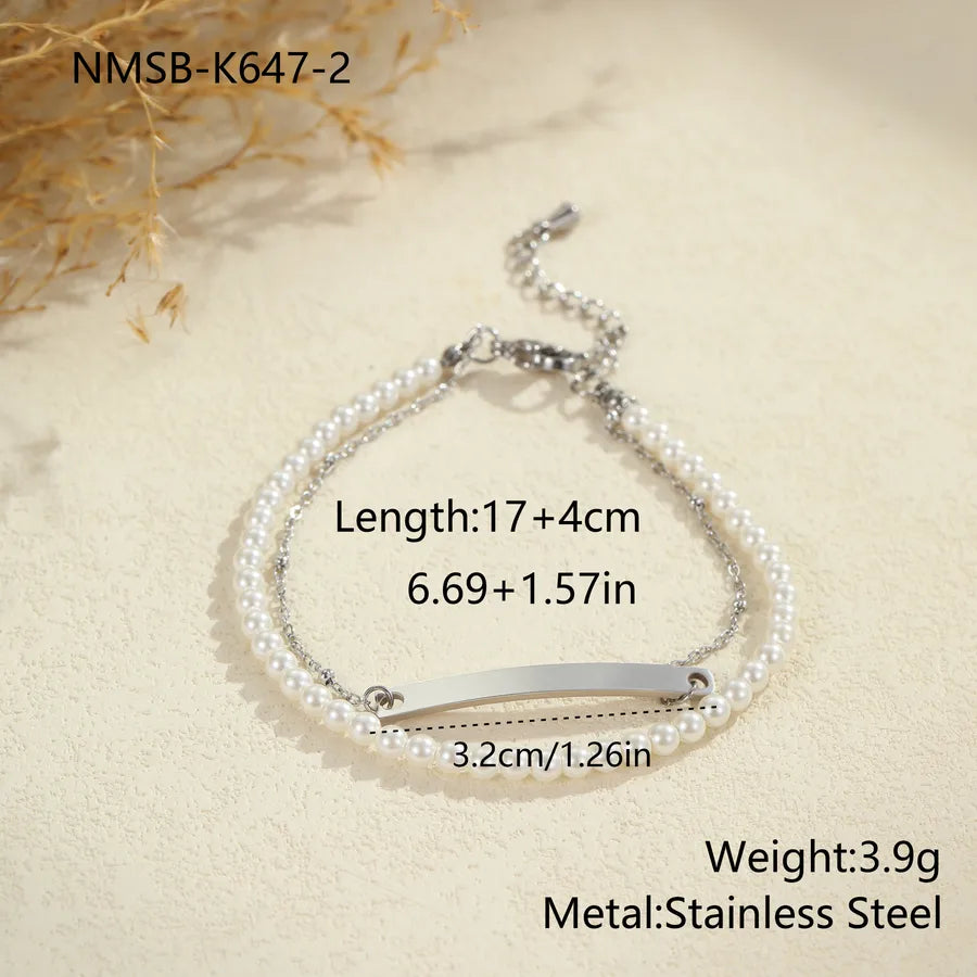 Personalized Pearl Gold Bracelet for Women NMSB-K647-2 Steel Color Bracelet
