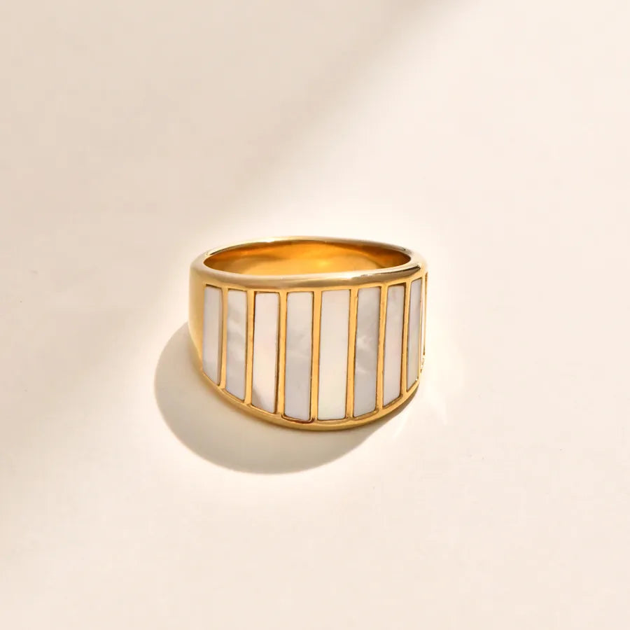 Gold Plated Pearl & Shell Ocean Motif Ring Gold 3