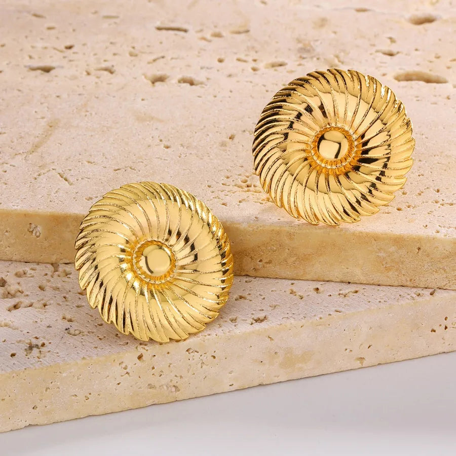 Sunflower Zirconia Stainless Steel Stud Earrings Gold Style 5