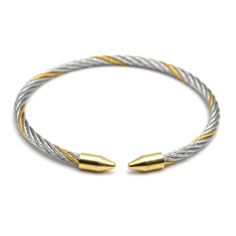 Gold Titanium Steel Wire Rope Bracelet Golden Head of Gold Between