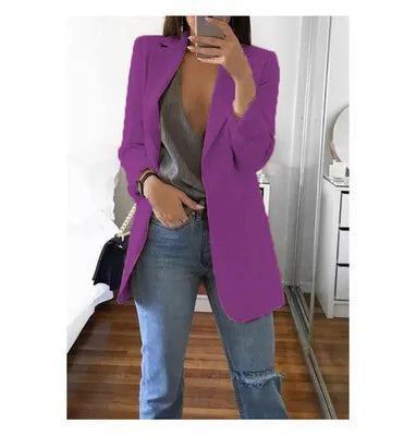 Women's Slim Fit Open Front Blazer Cardigan Dark Purple