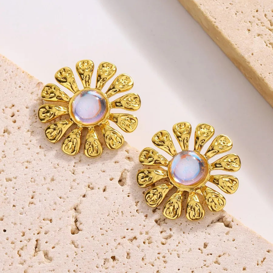Sunflower Zirconia Stainless Steel Stud Earrings
