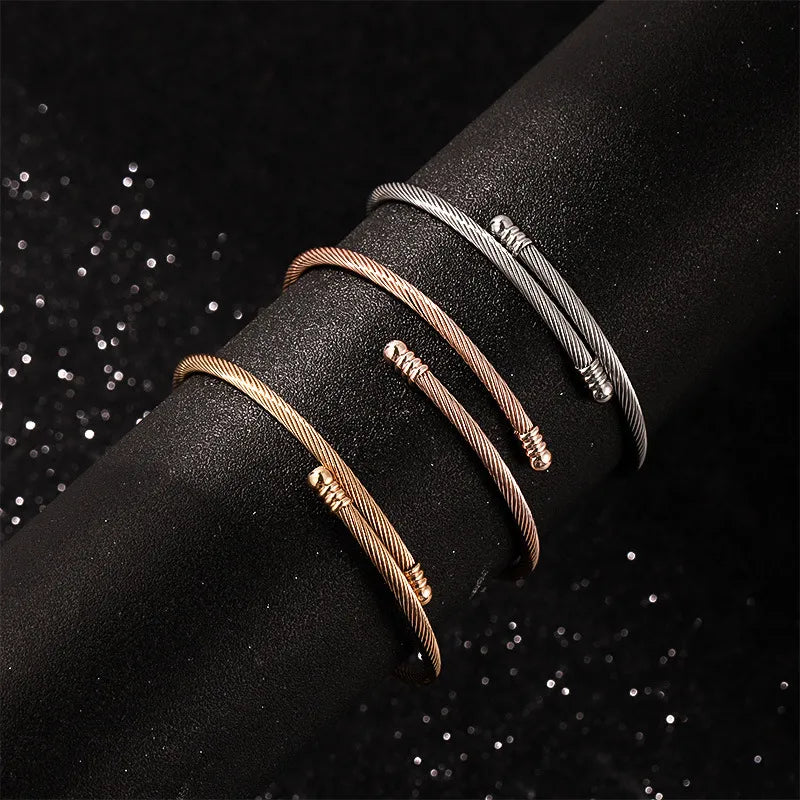 Stainless Steel Wire Rope Bracelet with Diamond Accent