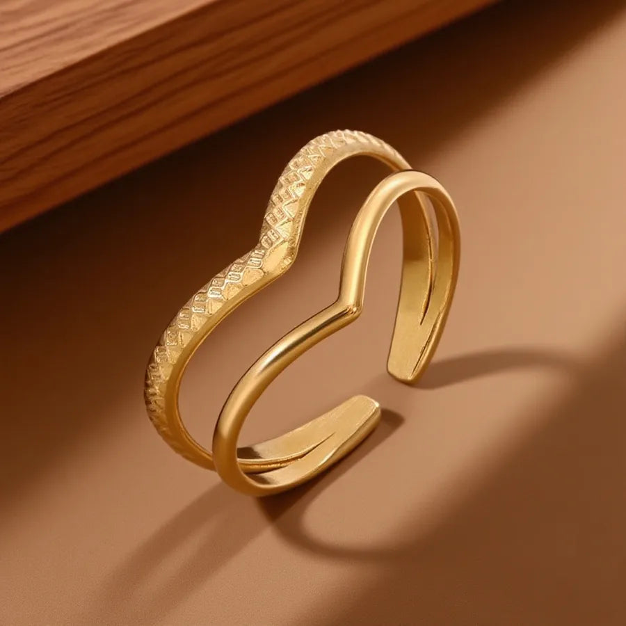 Geometric Heart Titanium Steel Ring Z0118-Multi-layer V-Ring- Gold
