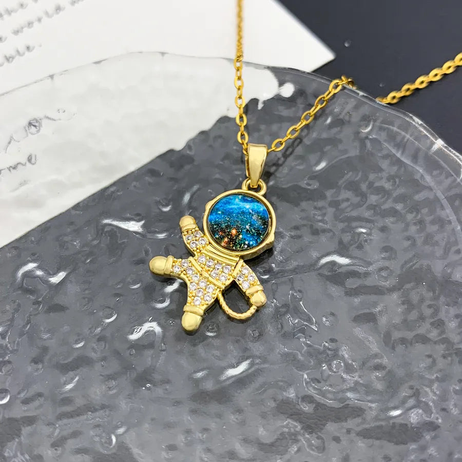 Blue Sky Star Pendant Necklace – Gold Plated XL1776 Astronaut Planet Necklace Gold