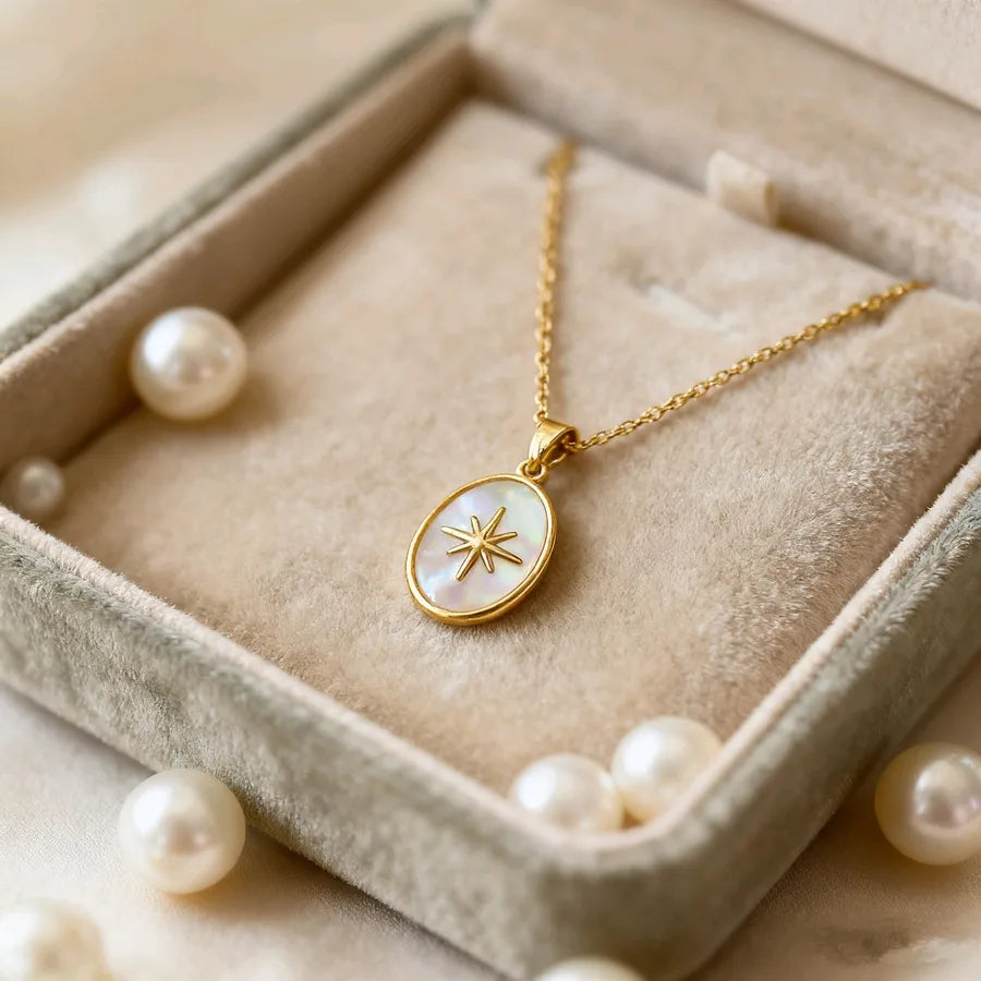 Gold Butterfly Moon Shell Pendant Necklace