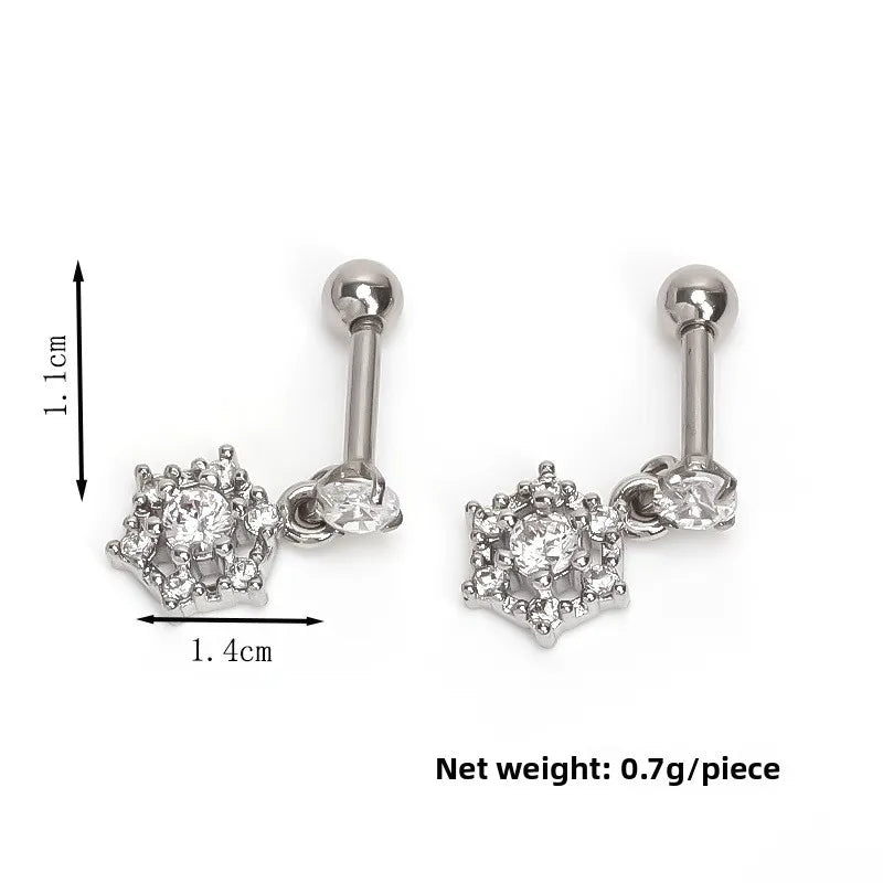 Gold Snowflake Stainless Steel Stud Earrings Silver (One Piece)
