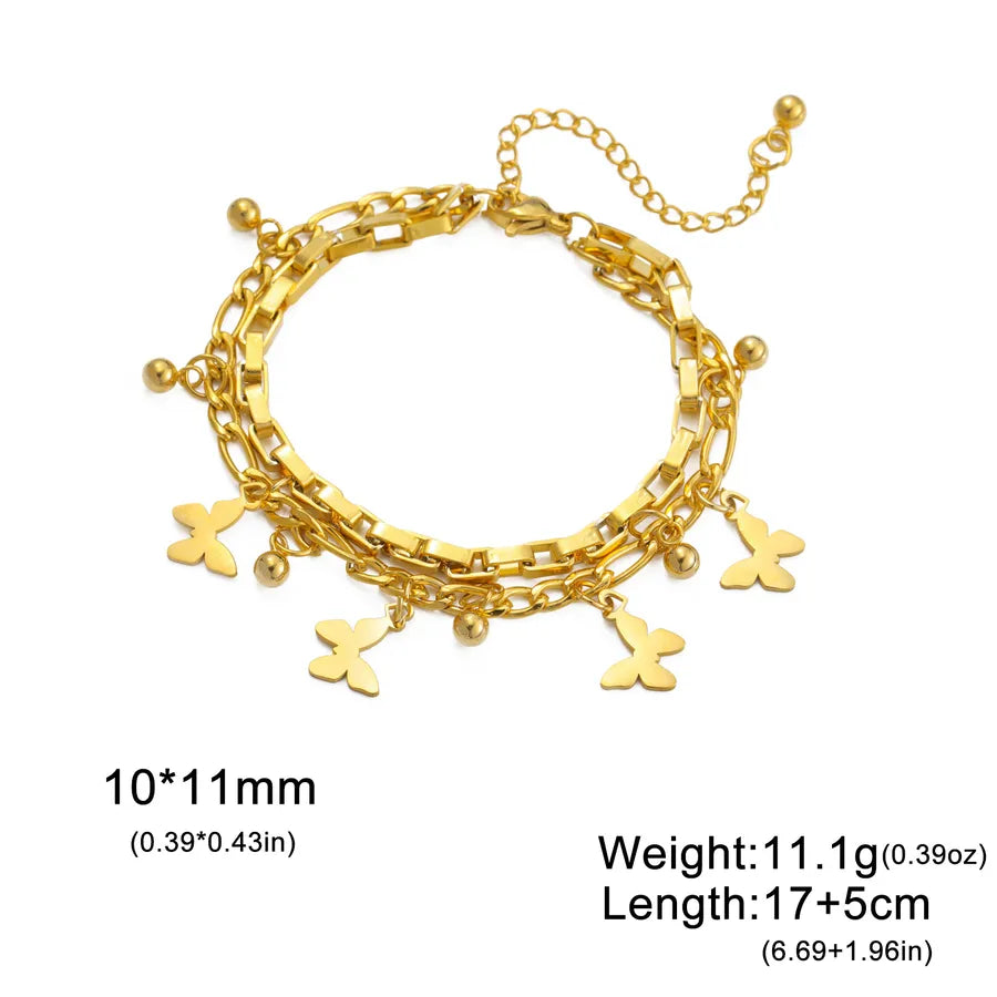 Butterfly Heart Pendant Bracelet – Gold Stainless Steel Gold Figaro Square Chain