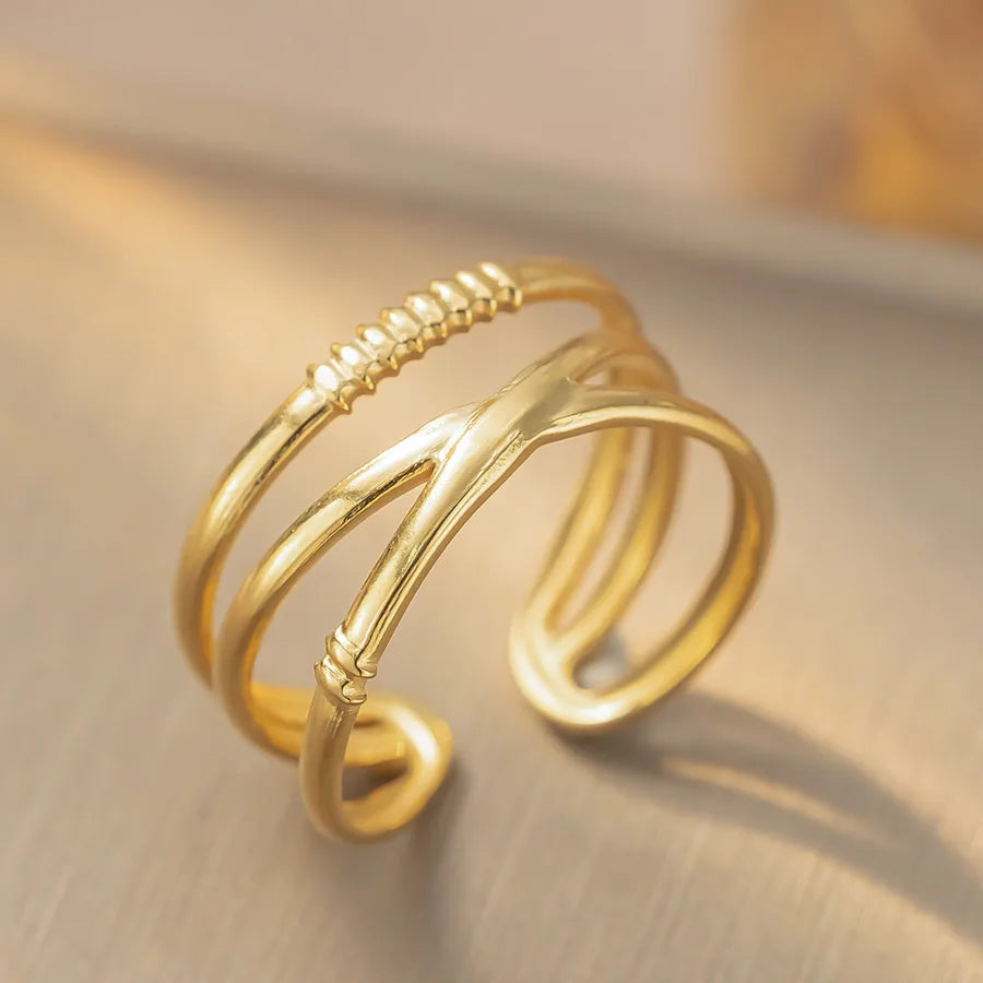 18K Gold Titanium Steel Geometric Open Ring K331 Gold Ring Adjustable