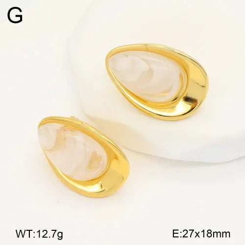 18K Gold Plated Waterdrop Cat's Eye Earrings 27*18mm White Gold 1 Pair Package