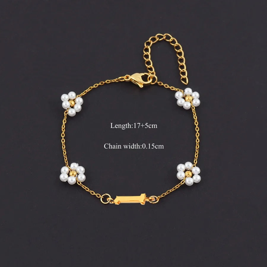 Gold Initial Pearl Bracelet – Vintage 18K Plated Gold I