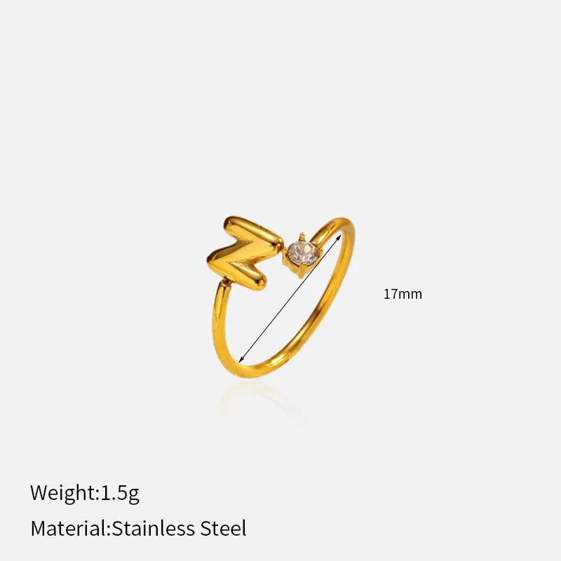 Gold Plated Adjustable Letter Ring for Women YHTSR-250718 (letter N)