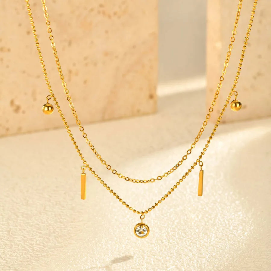 Elegant Double Layer Zircon Pendant Necklace