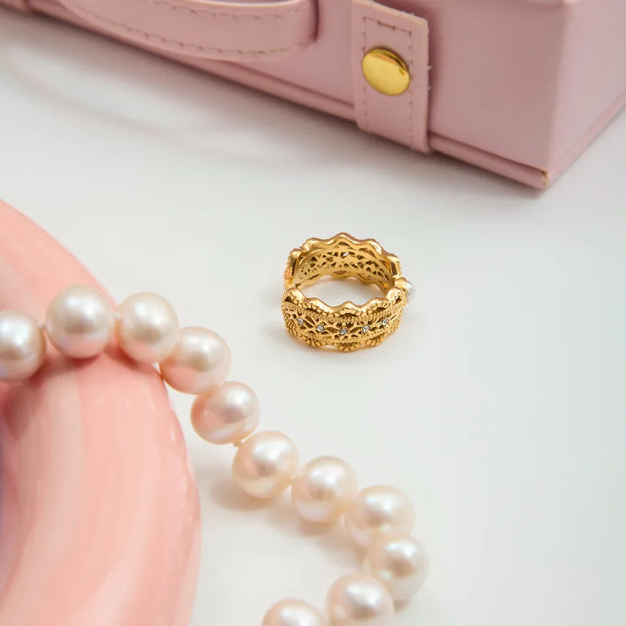 18K Gold PVD Lace Stainless Steel Ring