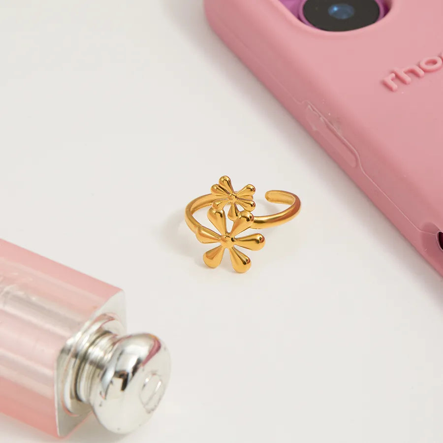 18K Gold Flower Adjustable Open Ring