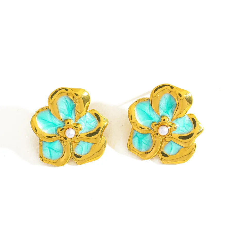 18K Gold Plated Pearl Flower Stud Earrings