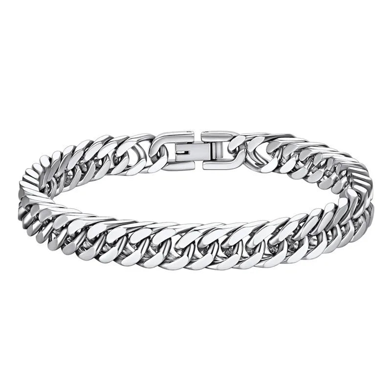 Stainless Steel Double Weave Cuban Bracelet 18.8cm 7.4in steel Color