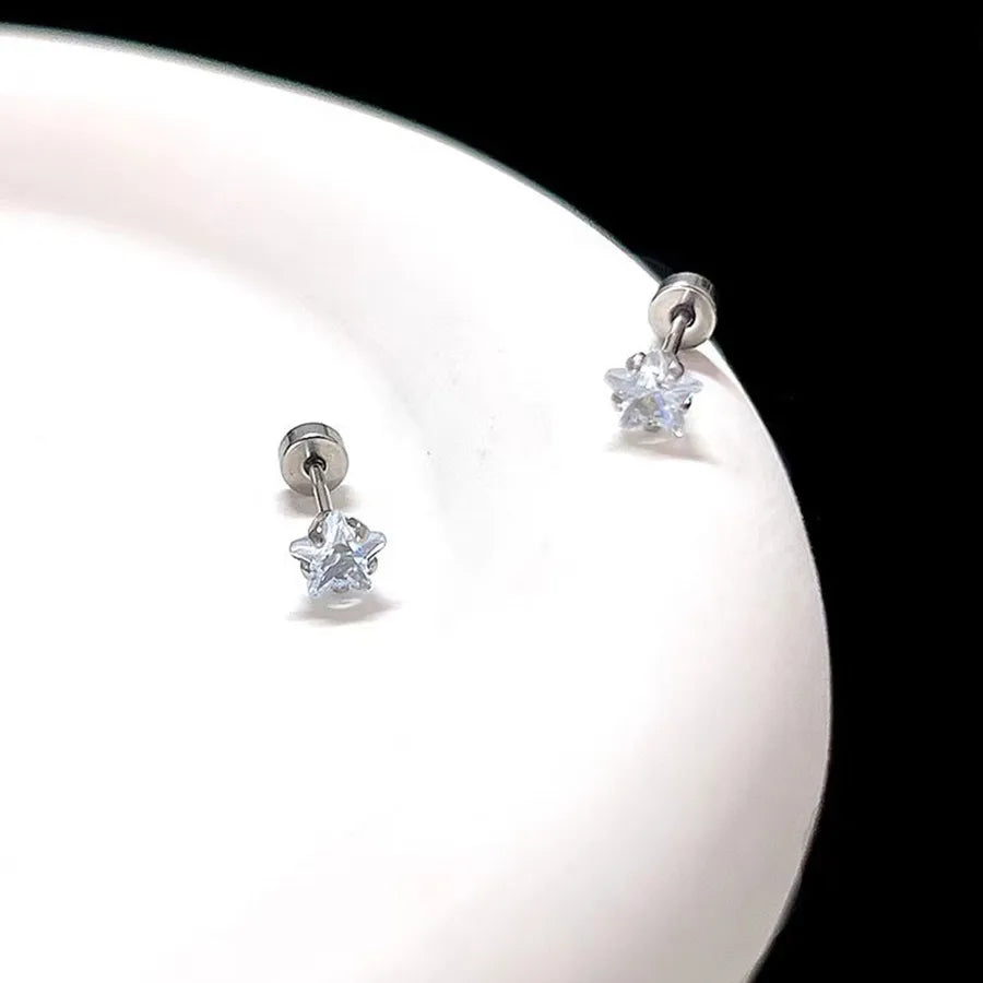 Gold Star & Heart Zircon Flat Back Earrings Silver