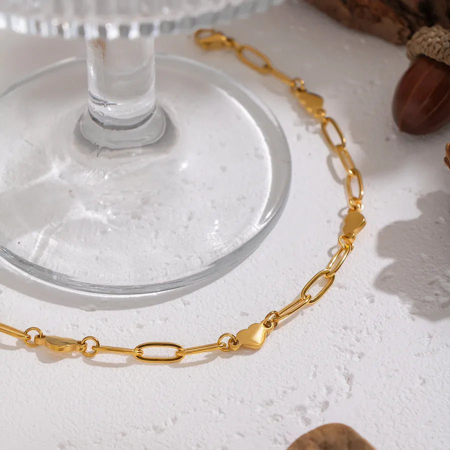 Gold Heart Safety Pin Bracelet for Women