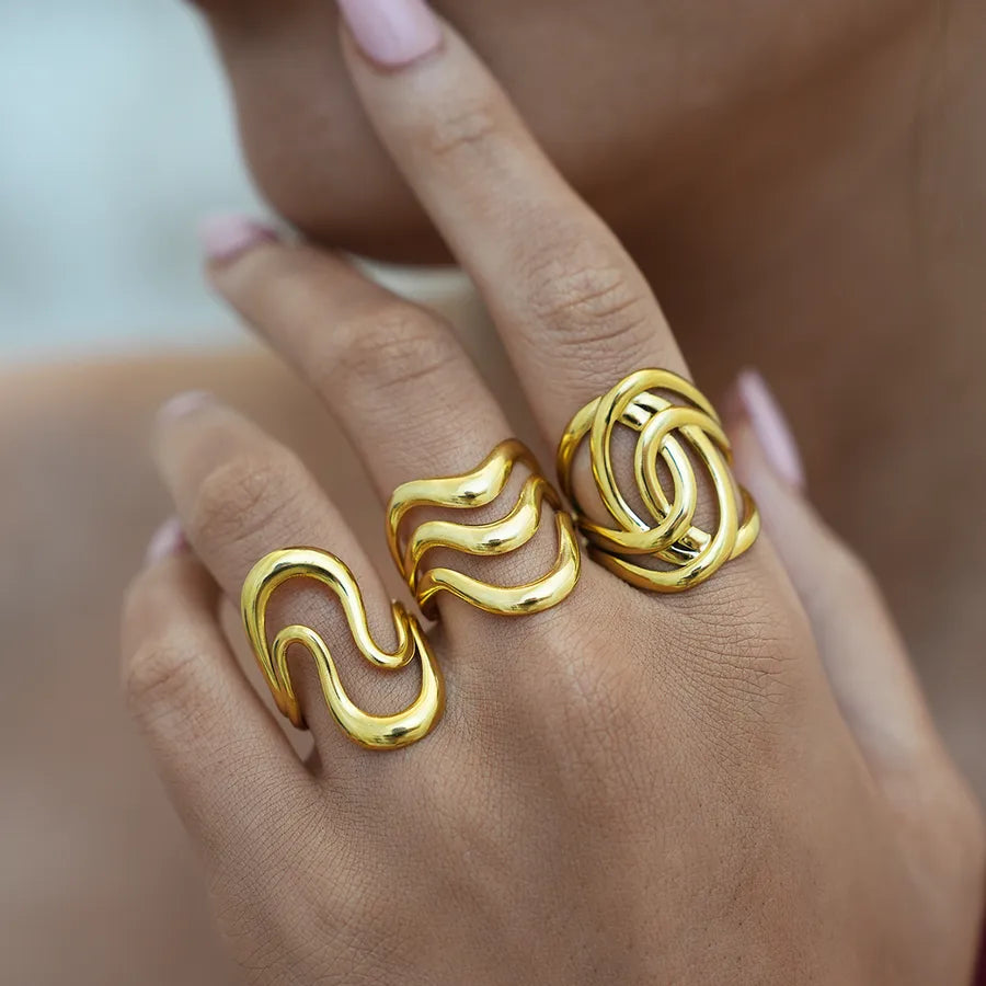 18K Gold Plated Geometric Adjustable Ring