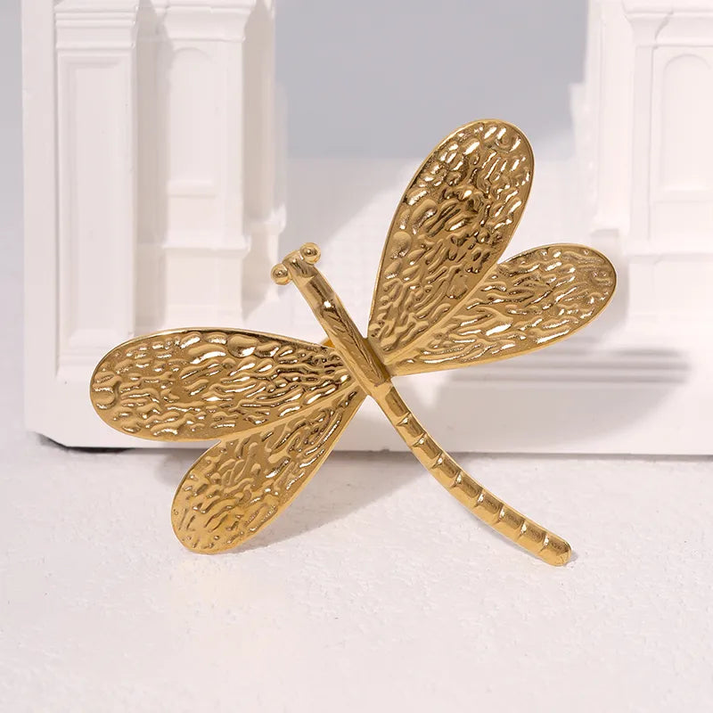 Gold Plated Dragonfly Open Ring for Women