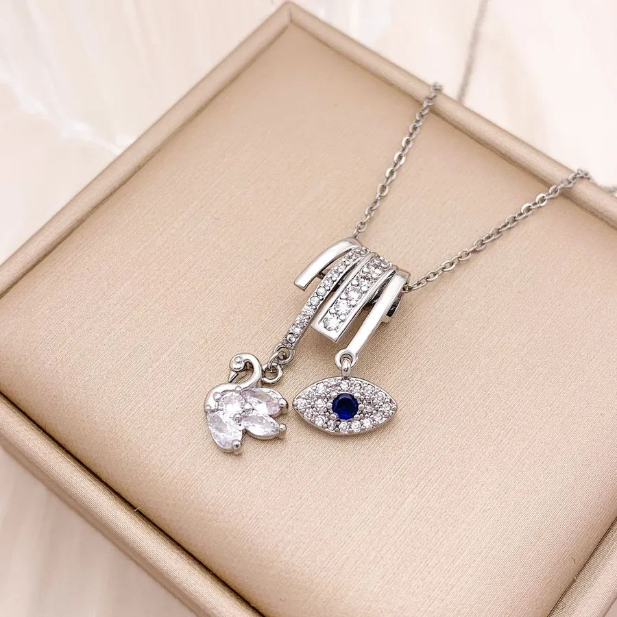 Gold Plated Heart & Eye Zircon Pendant Necklace XL3274 Swan Eye Combination Necklace Silver