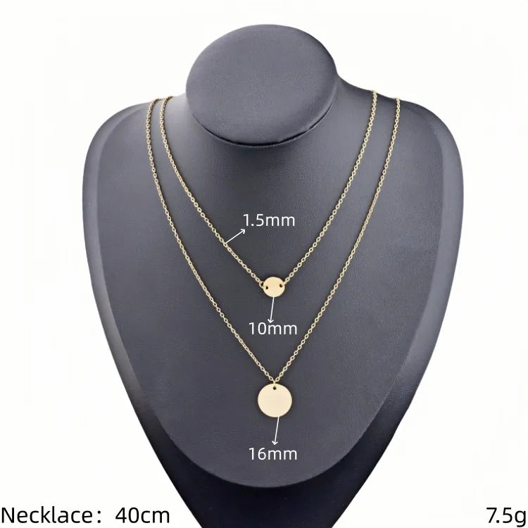 Gold Plated Stainless Steel Layered Pendant Necklace