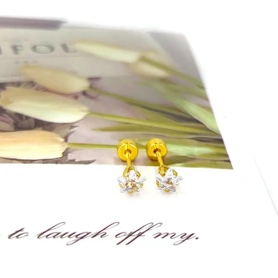 Gold Star & Heart Zircon Flat Back Earrings Gold