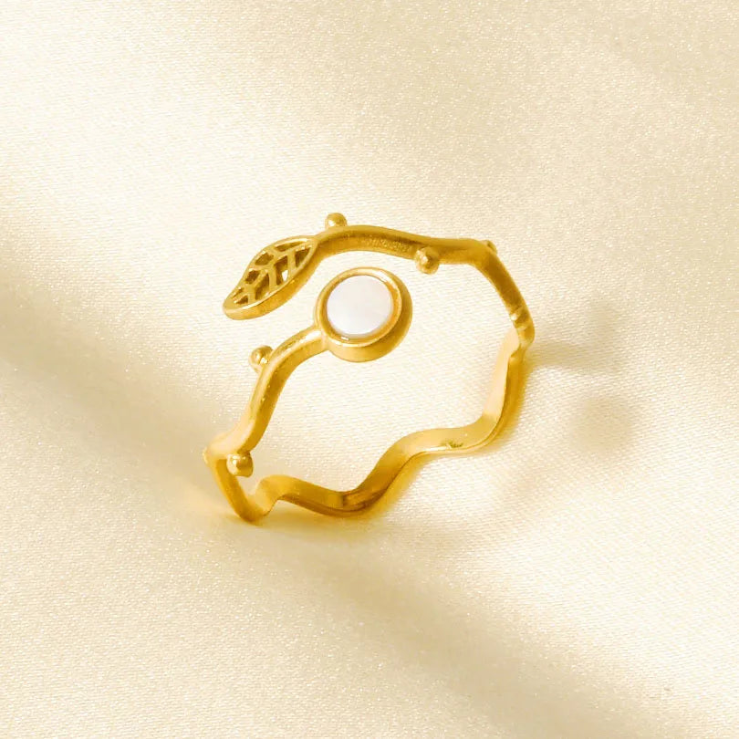 18K Gold Plated Geometric Shell Open Ring J927-G-W