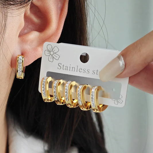 Heart-Shaped Zircon Titanium Steel Earrings