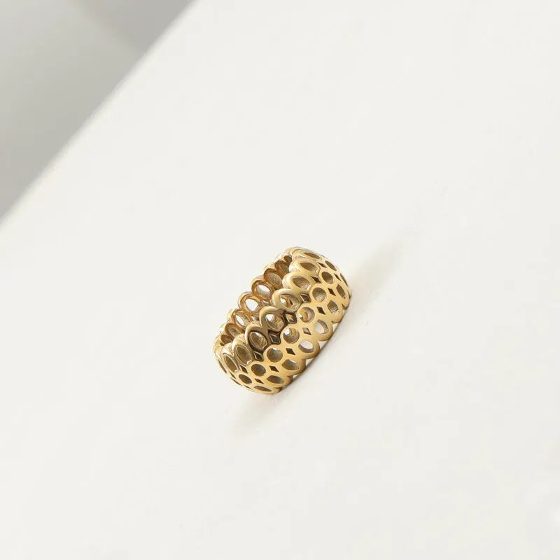 18K Gold Plated Honeycomb Titanium Steel Ring