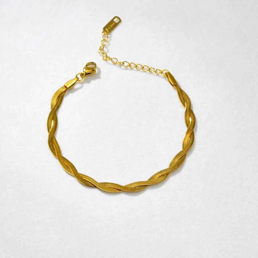 18K Gold Plated Herringbone Chain Necklace & Bracelet