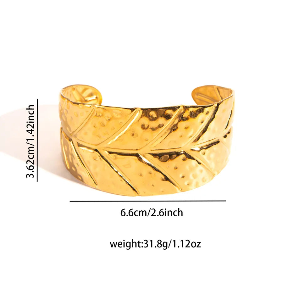 18K Gold Leaf Stainless Steel Open Bangle