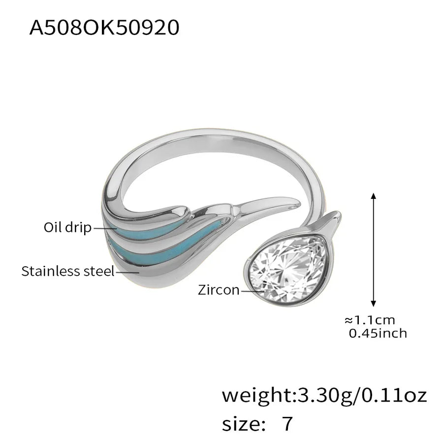 Champagne Zircon Geometric Ring – 18K Gold Plated A508-steel Color Oil Dripping White Zirconia Ring