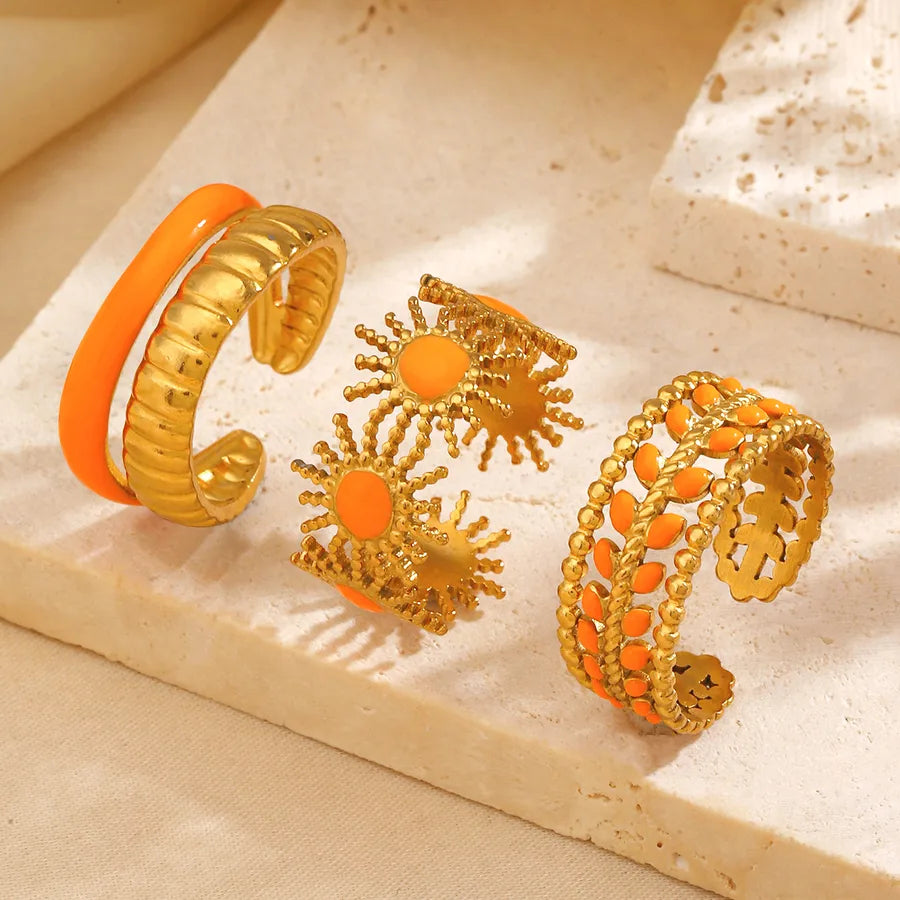 Orange Sun Leaf Open Ring – Gold Resin Accent