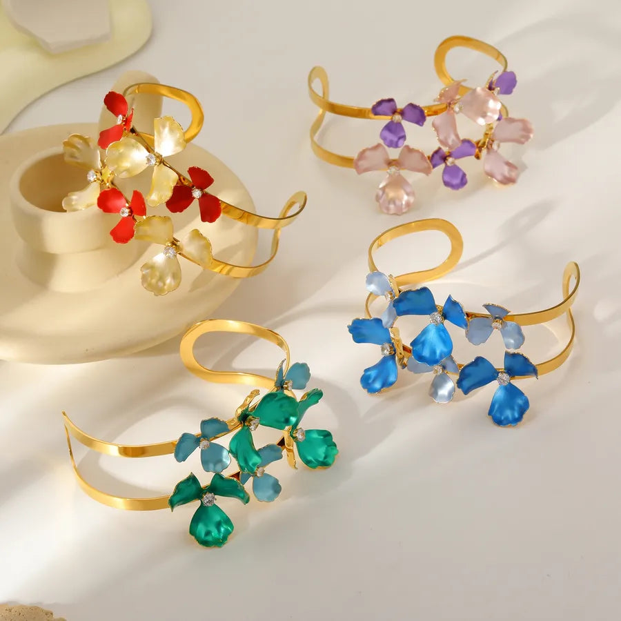 18K Gold Plated Flower Zircon Stainless Steel Bracelet