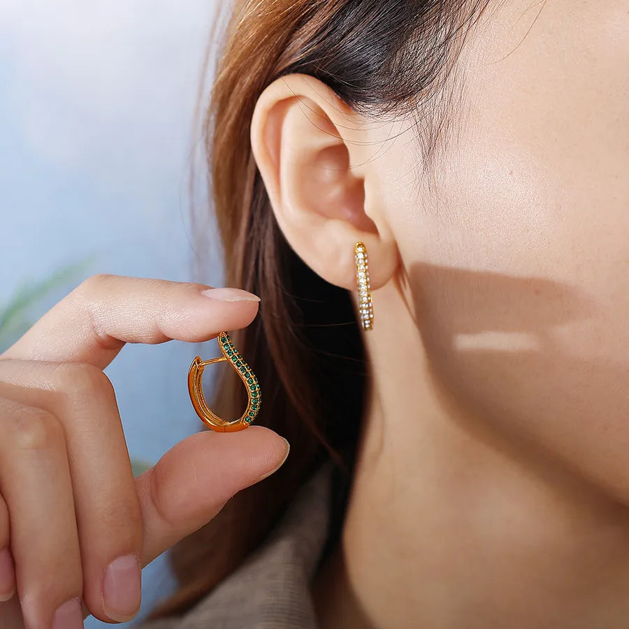 18K Gold Plated Diamond Hoop Earrings