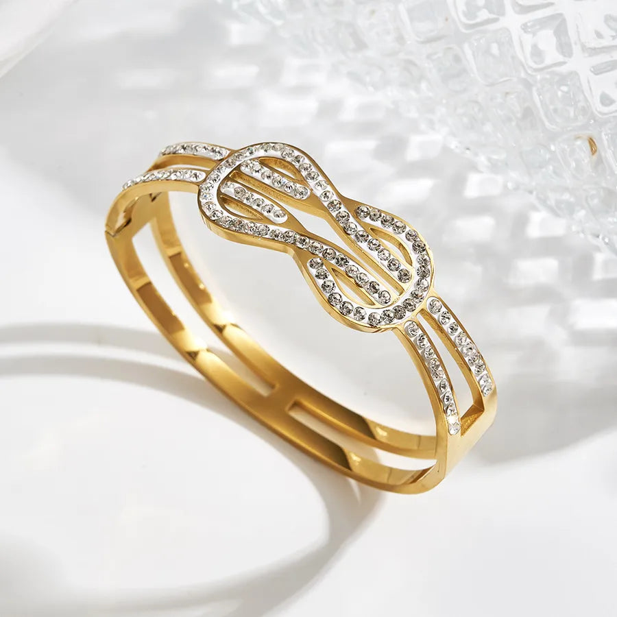 18K Gold PVD Geometric Open Bangle Bracelet B (inner Diameter: About 60x50mm) 1 Pc Package