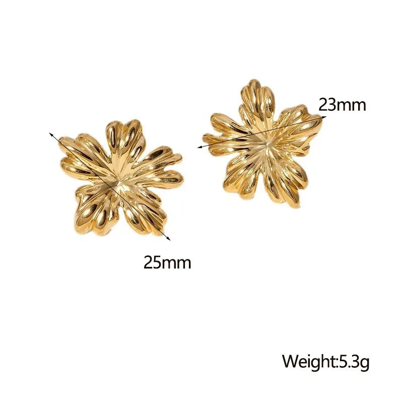 Titanium Steel Flower Stud Earrings for Women