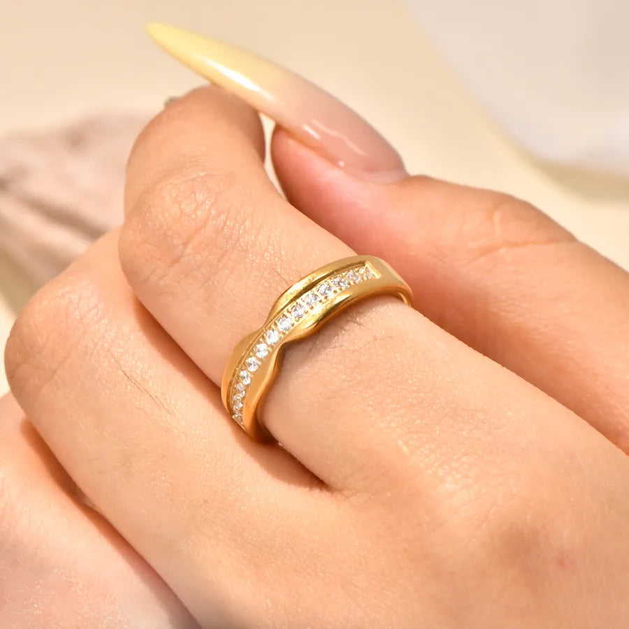 Gold-Plated Geometric Couple Ring with Zircon