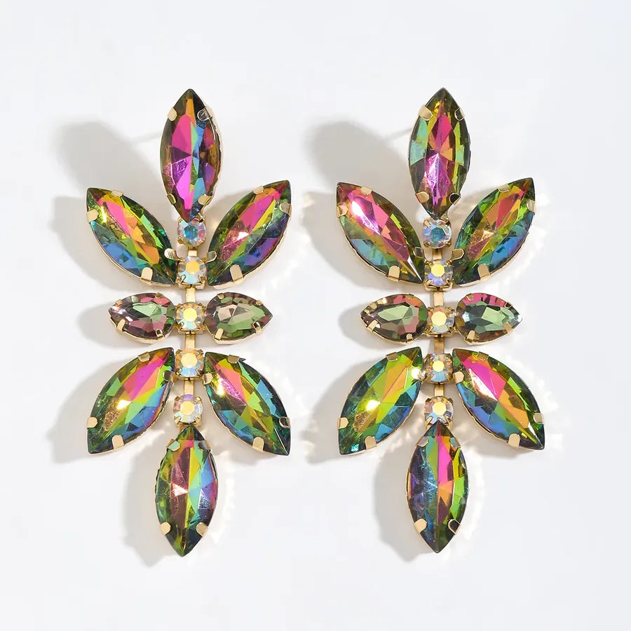 Colorful Rhinestone Geometric Stud Earrings Green