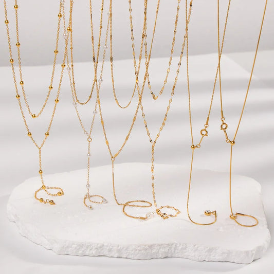 Double Layer Gold Y Necklace – Waterproof & Elegant