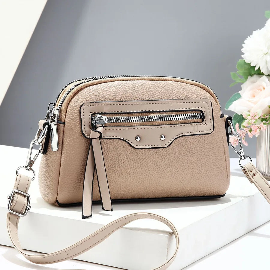 Minimalist Women's Crossbody Shoulder Bag Khaki Horizontal Style 15*5*18CM