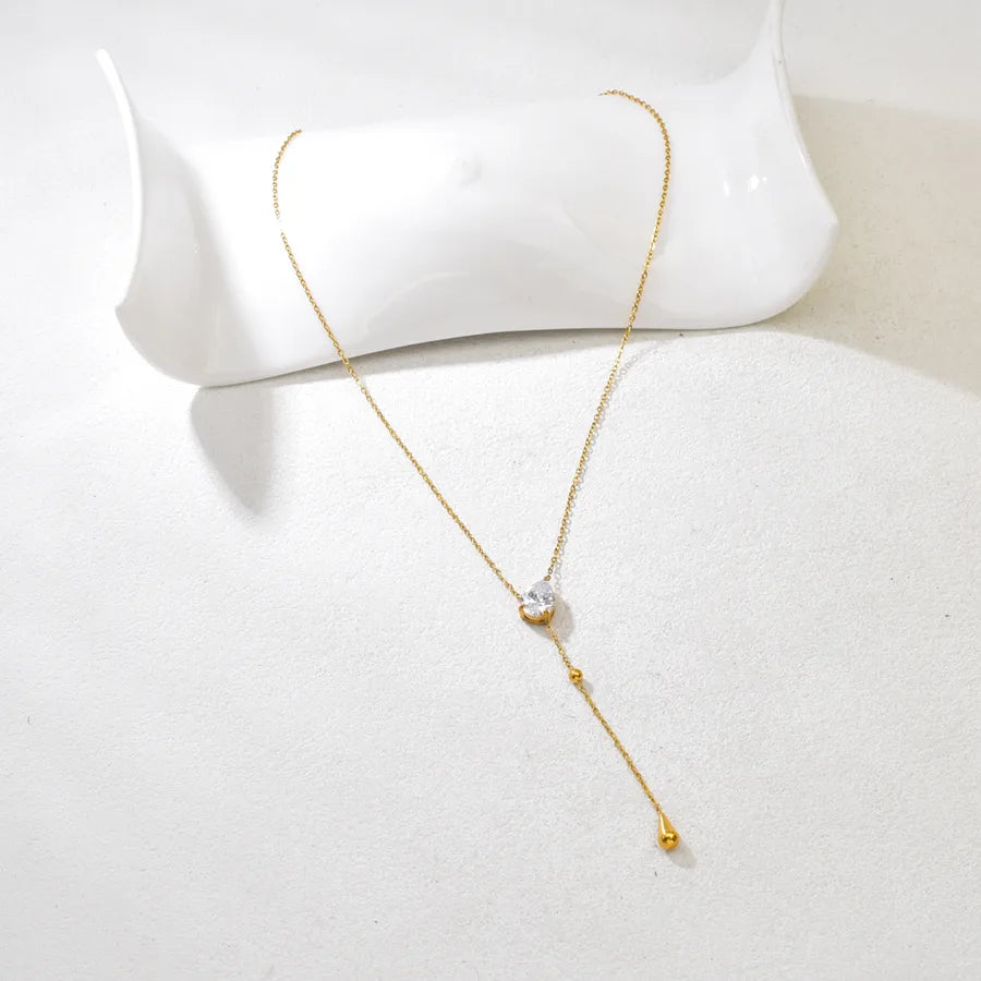 Gold Cross Tassel Necklace – Zircon & Stainless Steel