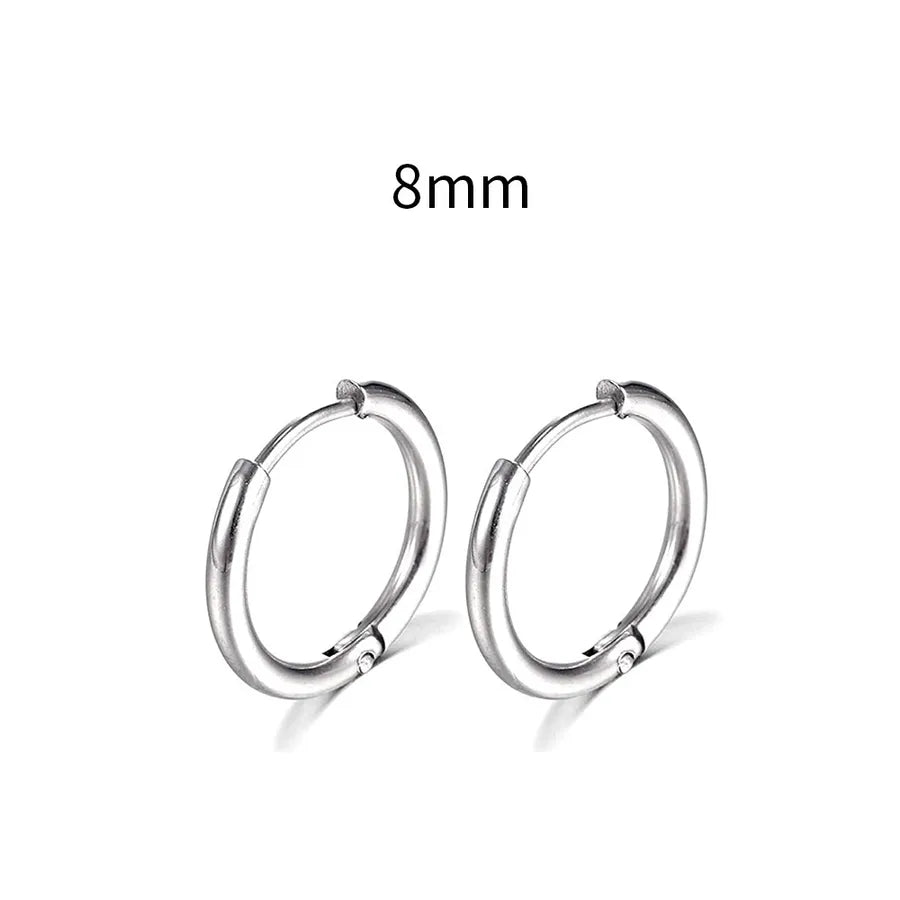 Men's Stainless Steel Round Hoop Earrings Steel Color 8mm