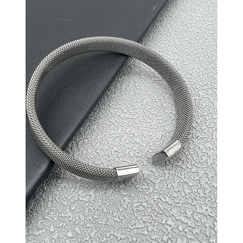 Vintage Mesh Titanium Steel Bracelet Silver