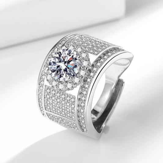 Men's Wide Geometric Diamond Ring in S925 Silver