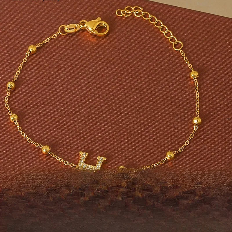 Elegant Letter Bracelet in 304 Stainless Steel Gold Letter [H] Bracelet B0021HG