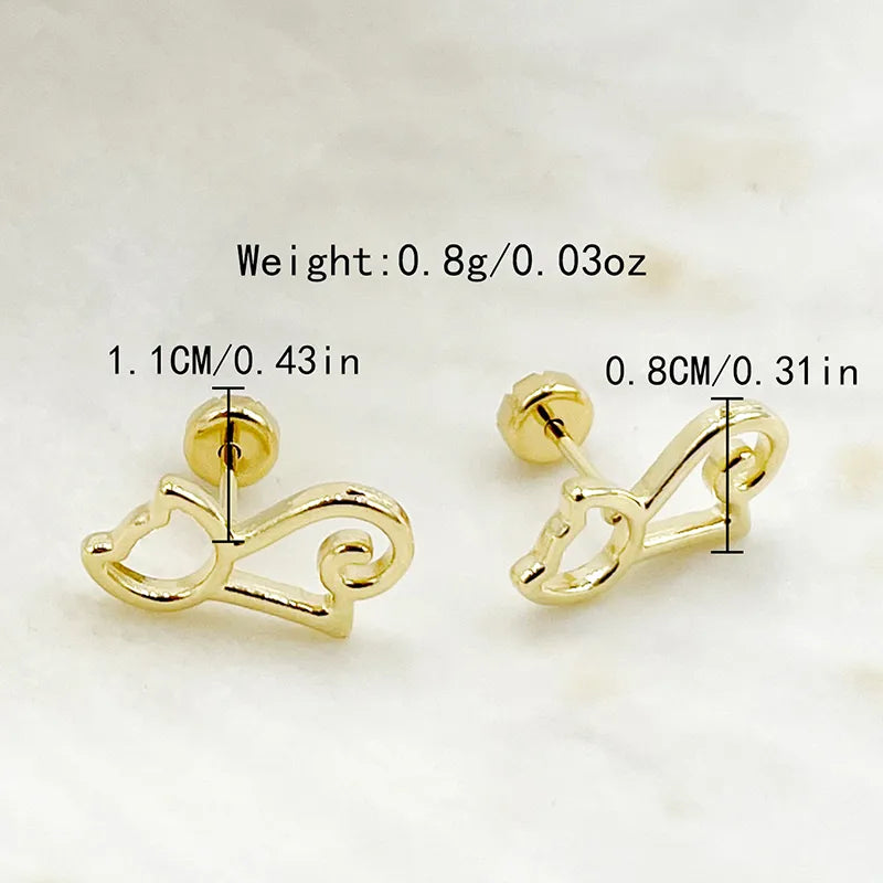 Gold Cat Ear Stainless Steel Stud Earrings Gold